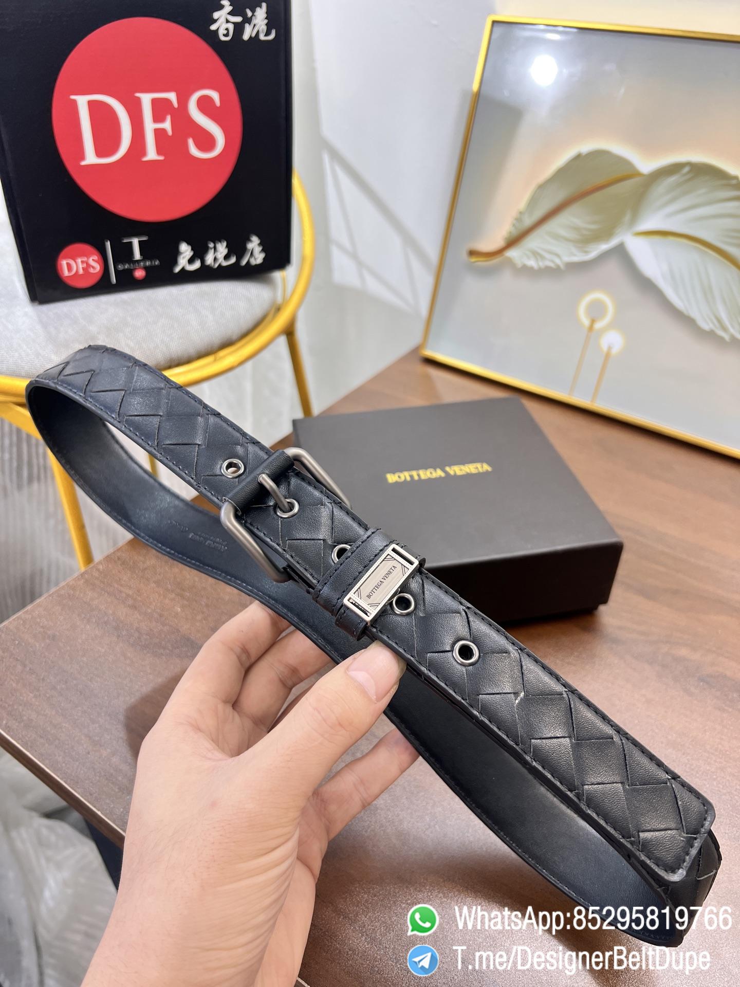 Designer Belt Dupe Black 35mm Silver Sand Blast Prong Buckle Weaving Pattern Calf Skin Belt 01 Designer Belt Dupe Black 35mm Silver Sand Blast Prong Buckle Weaving Pattern Calf Skin Belt 01