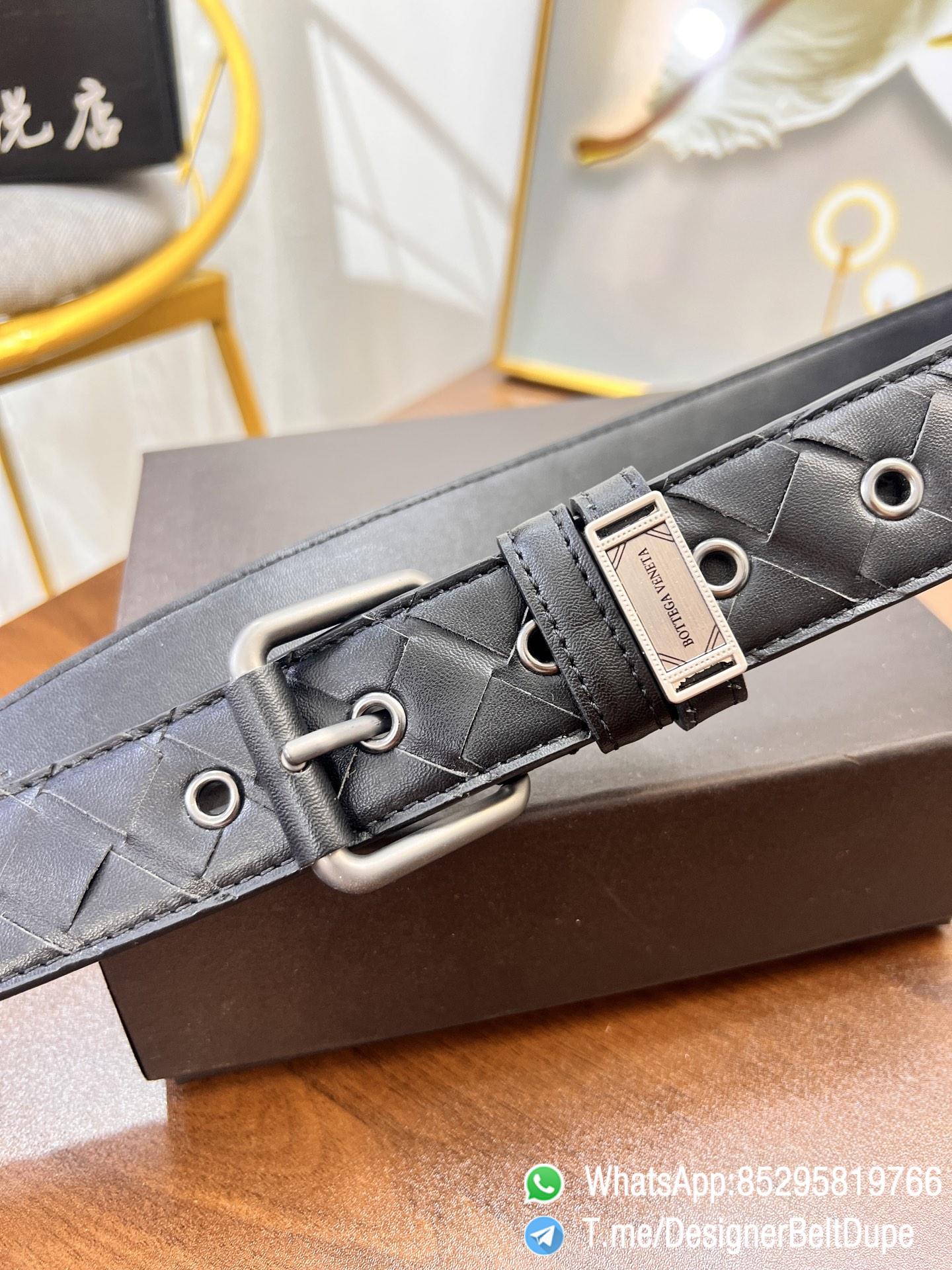 Designer Belt Dupe Black 35mm Silver Sand Blast Prong Buckle Weaving Pattern Calf Skin Belt 03 Designer Belt Dupe Black 35mm Silver Sand Blast Prong Buckle Weaving Pattern Calf Skin Belt 03