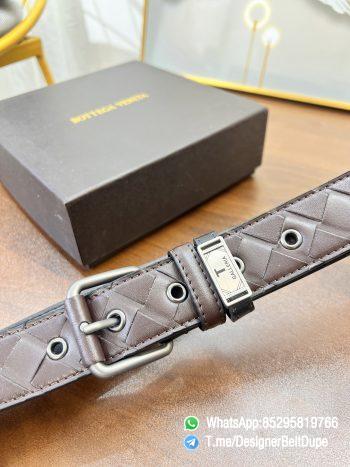 Designer Belt Dupe Brown 35mm Silver Sand Blast Prong Buckle Weaving Pattern Calf Skin Belt 2