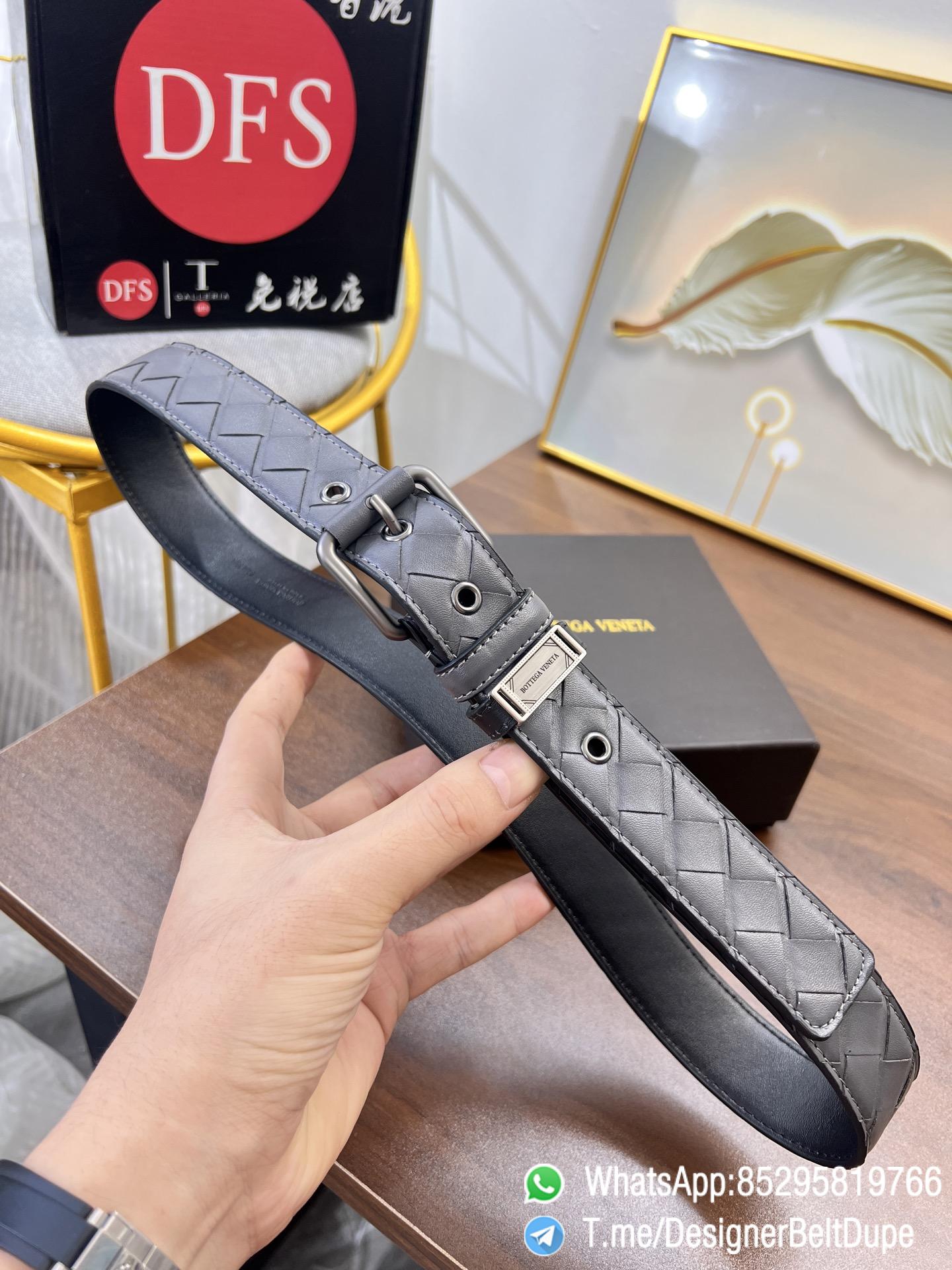 Designer Belt Dupe Gray 35mm Silver Sand Blast Prong Buckle Weaving Pattern Calf Skin Belt 01 Designer Belt Dupe Gray 35mm Silver Sand Blast Prong Buckle Weaving Pattern Calf Skin Belt 01