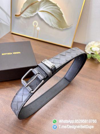 Designer Belt Dupe Gray 35mm Silver Sand Blast Prong Buckle Weaving Pattern Calf Skin Belt 02