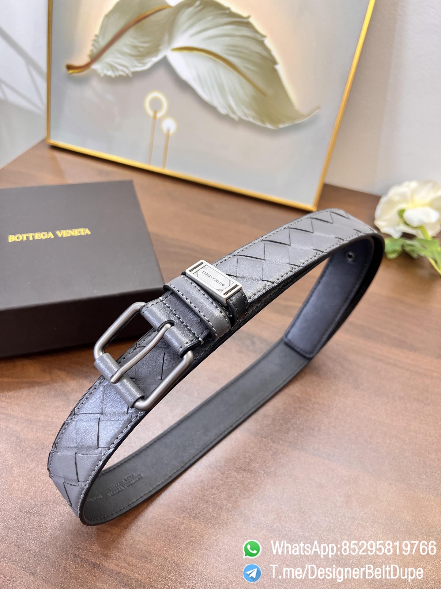 Designer Belt Dupe Gray 35mm Silver Sand Blast Prong Buckle Weaving Pattern Calf Skin Belt 02 Designer Belt Dupe Gray 35mm Silver Sand Blast Prong Buckle Weaving Pattern Calf Skin Belt 02