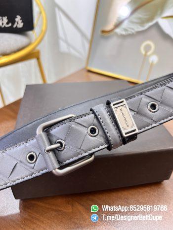 Designer Belt Dupe Gray 35mm Silver Sand Blast Prong Buckle Weaving Pattern Calf Skin Belt 03