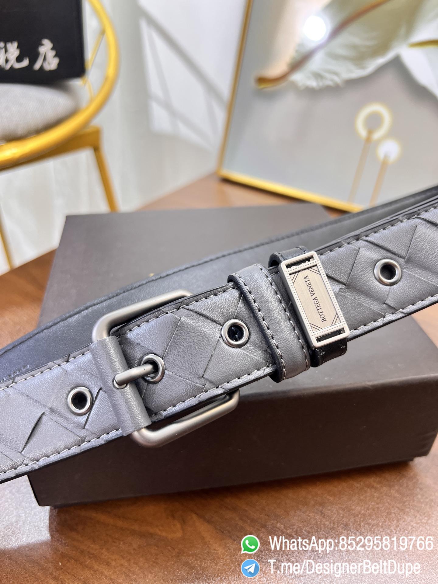Designer Belt Dupe Gray 35mm Silver Sand Blast Prong Buckle Weaving Pattern Calf Skin Belt 03 Designer Belt Dupe Gray 35mm Silver Sand Blast Prong Buckle Weaving Pattern Calf Skin Belt 03