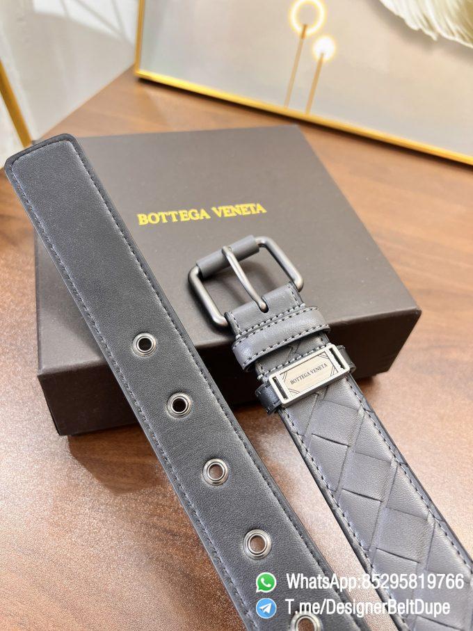 Designer Belt Dupe Gray 35mm Silver Sand Blast Prong Buckle Weaving Pattern Calf Skin Belt 04