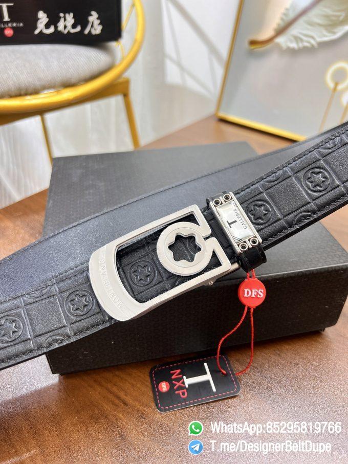 Designer Belt Dupes Black 35 mm Silver Frame Buckle Self adjustable Printed Leather Belt 02