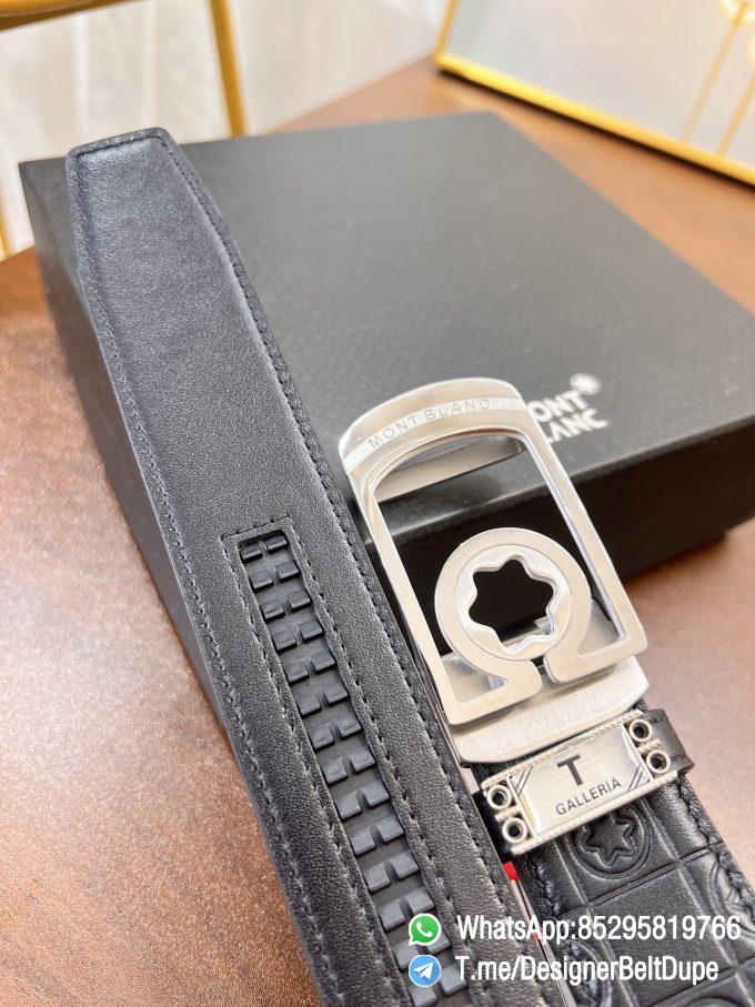 Designer Belt Dupes Black 35 mm Silver Frame Buckle Self adjustable Printed Leather Belt 03