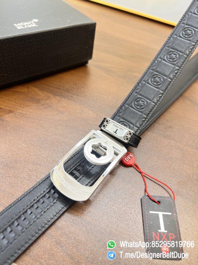 Designer Belt Dupes Black 35 mm Silver Frame Buckle Self adjustable Printed Leather Belt 04