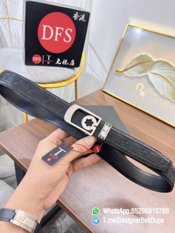 Designer Belt Dupes Black 35 mm Silver Frame Buckle Self adjustable Printed Leather Belt 05