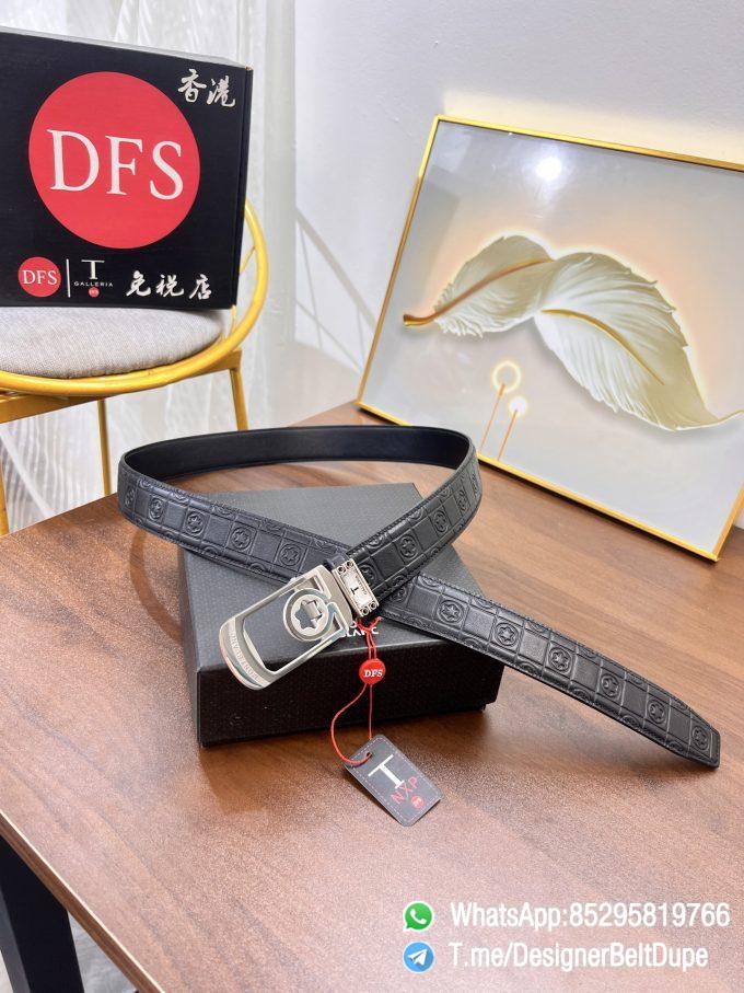Designer Belt Dupes Black 35 mm Silver Frame Buckle Self adjustable Printed Leather Belt 06