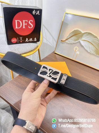 Designer Belt Dupes Black 38 mm Silver Inner through Box Frame Buckle Palm grain Leather Belt 01