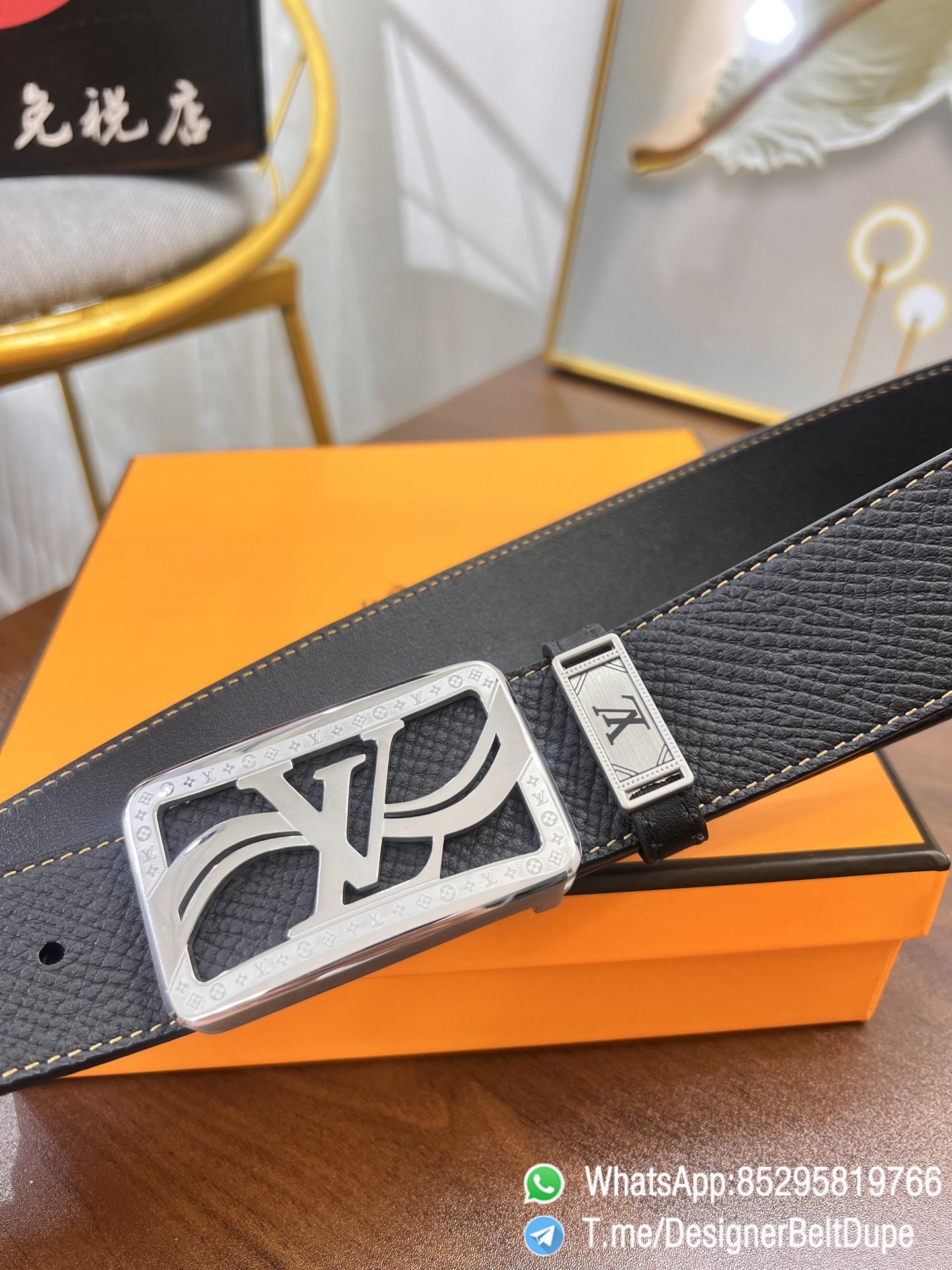 Designer Belt Dupes Black 38 mm Silver Inner through Box Frame Buckle Palm grain Leather Belt 02 Designer Belt Dupes Black 38 mm Silver Inner through Box Frame Buckle Palm grain Leather Belt 02