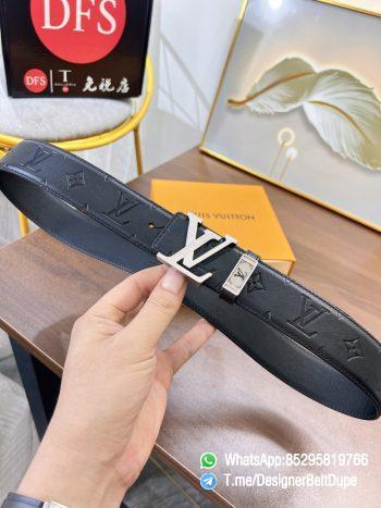 Designer Belt Dupes Blck 38 mm Silver Inner through Box Frame Buckle Letter embossed Full grain Leather Belt 01