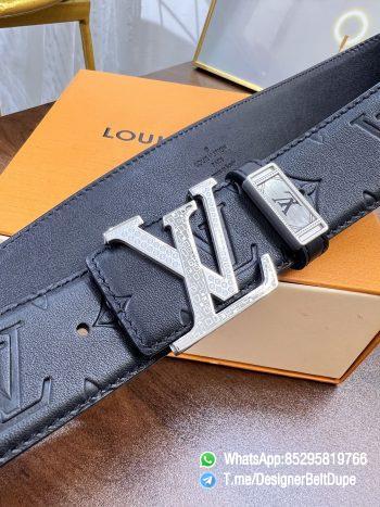 Designer Belt Dupes Blck 38 mm Silver Inner through Box Frame Buckle Letter embossed Full grain Leather Belt 02