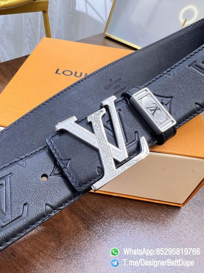 Designer Belt Dupes Blck 38 mm Silver Inner through Box Frame Buckle Letter embossed Full grain Leather Belt 02
