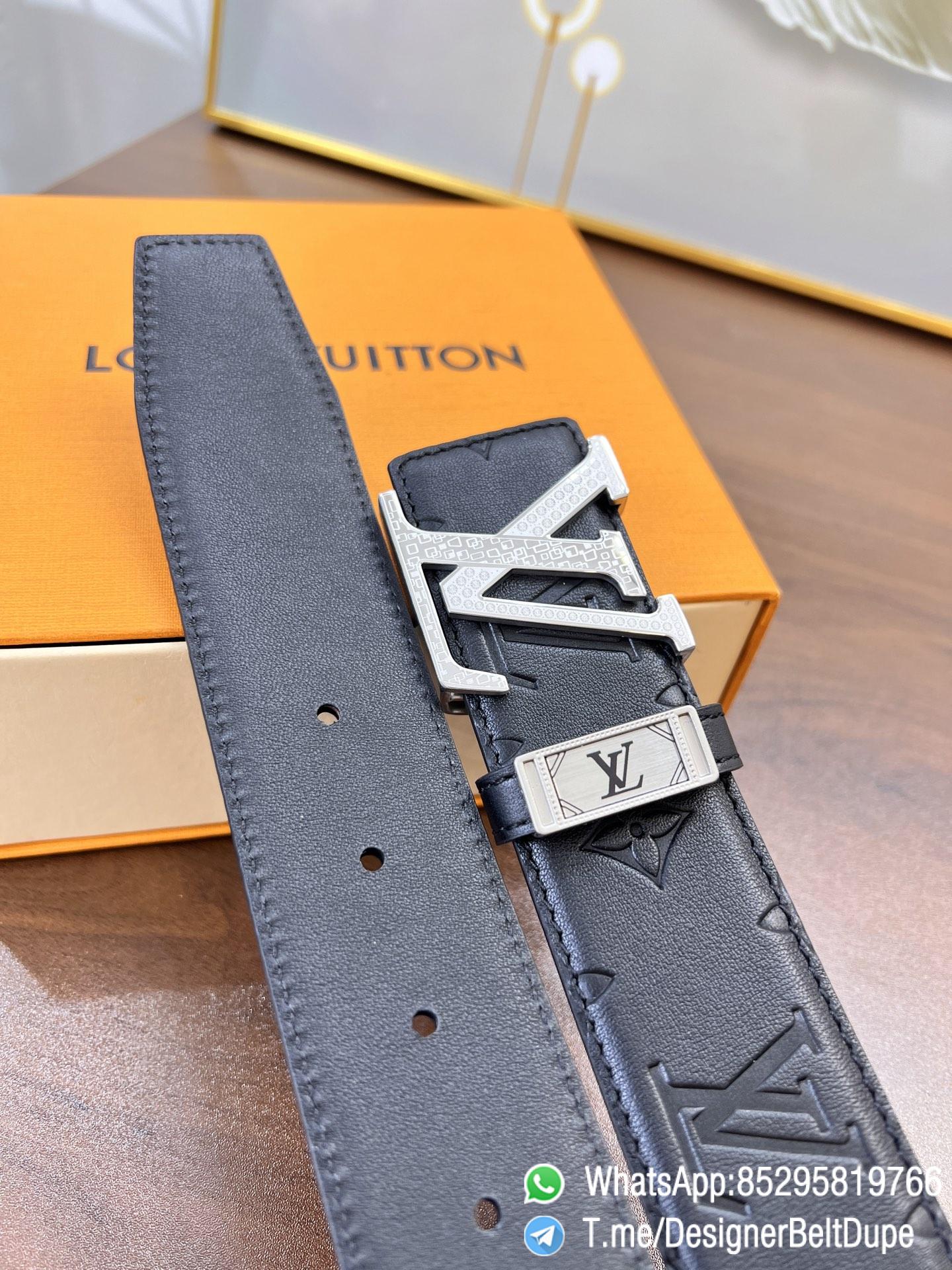 Designer Belt Dupes Blck 38 mm Silver Inner through Box Frame Buckle Letter embossed Full grain Leather Belt 03 Designer Belt Dupes Blck 38 mm Silver Inner through Box Frame Buckle Letter embossed Full grain Leather Belt 03