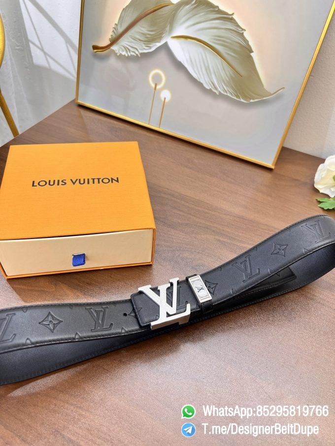 Designer Belt Dupes Blck 38 mm Silver Inner through Box Frame Buckle Letter embossed Full grain Leather Belt 05