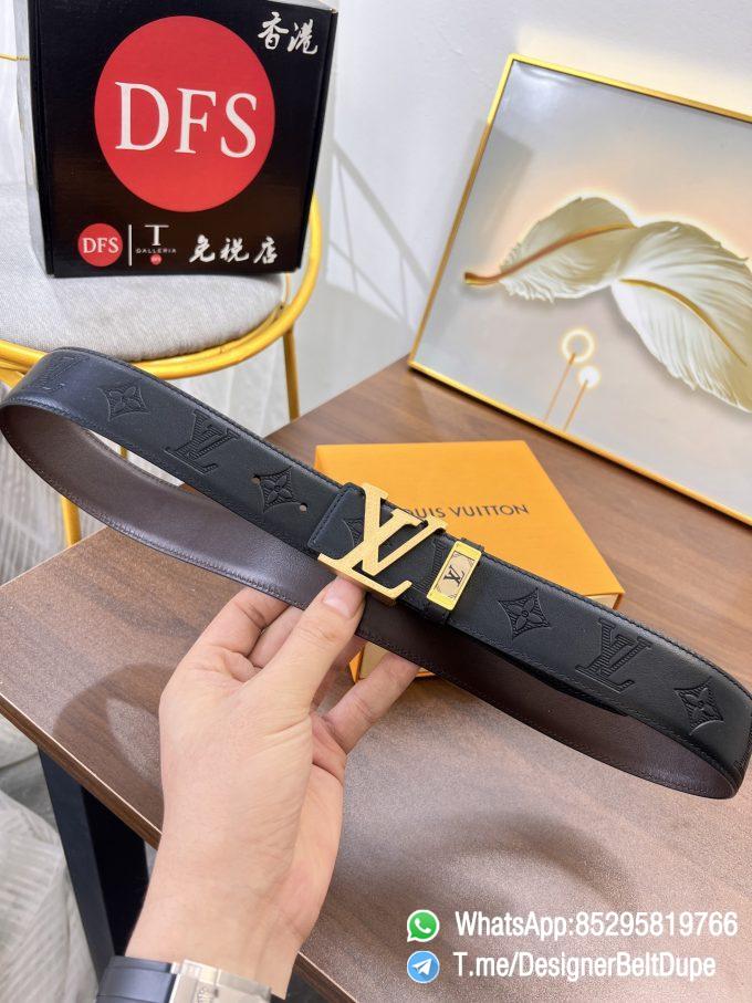 Designer Belt Dupes Blck 38 mm Yellow Gold PVD Inner through Box Frame Buckle Letter embossed Full grain Leather Belt 01