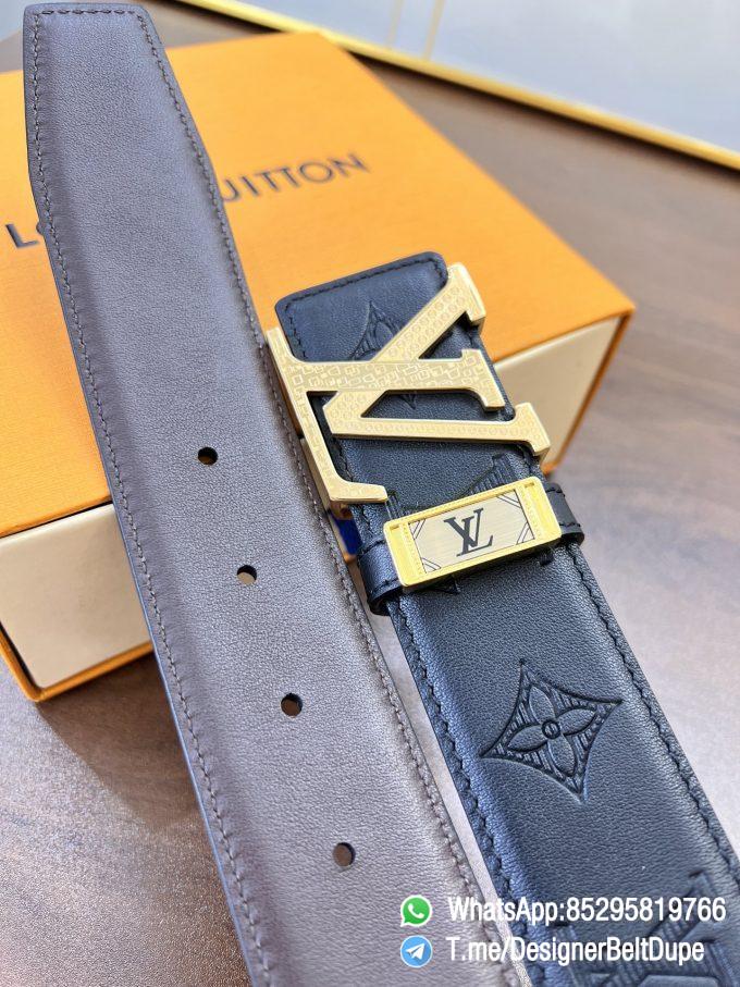 Designer Belt Dupes Blck 38 mm Yellow Gold PVD Inner through Box Frame Buckle Letter embossed Full grain Leather Belt 03
