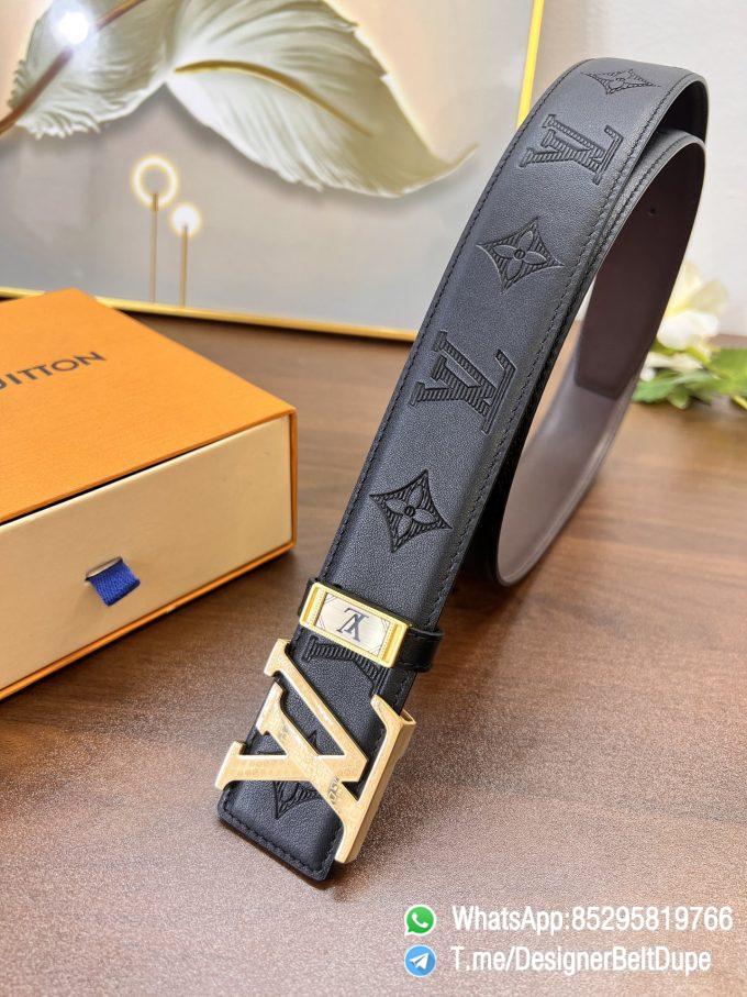 Designer Belt Dupes Blck 38 mm Yellow Gold PVD Inner through Box Frame Buckle Letter embossed Full grain Leather Belt 05