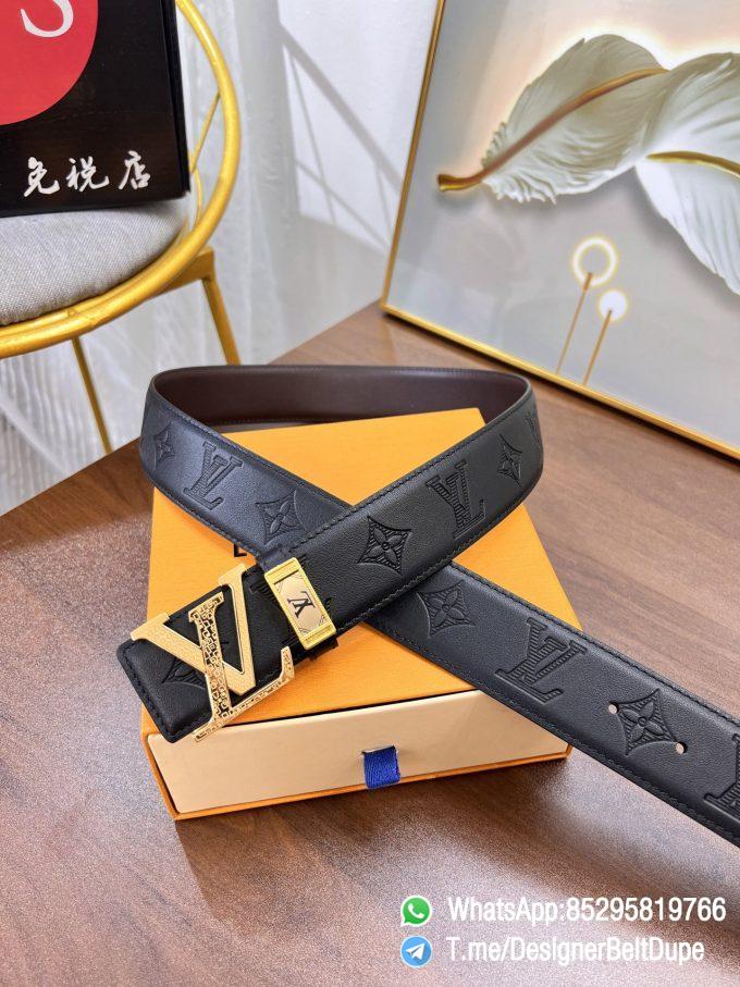 Designer Belt Dupes Blck 38 mm Yellow Gold PVD Inner through Box Frame Buckle Letter embossed Full grain Leather Belt 06