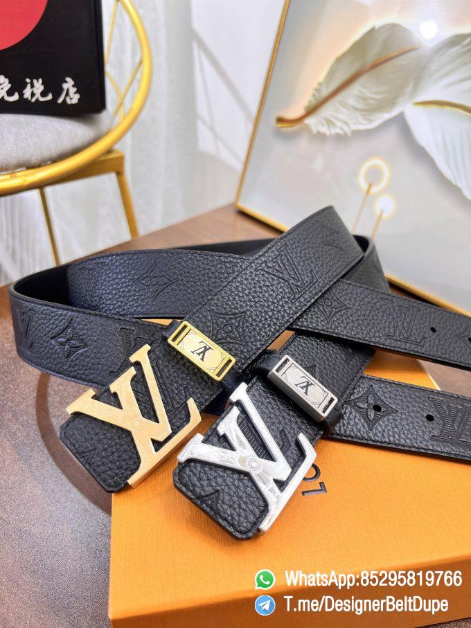 Designer Belt Dupes Blck 38 mm Yellow Gold or Silver Inner through Box Frame Buckle Letter embossed Leather Belt