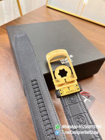 Designer Belt Dupes Montblanc Black 35 mm Yellow Gold PVD Buckle Self adjustable Leather Belt 06
